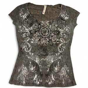 Random Grunge Y2K Lace Grey Top with Detailing *Read*